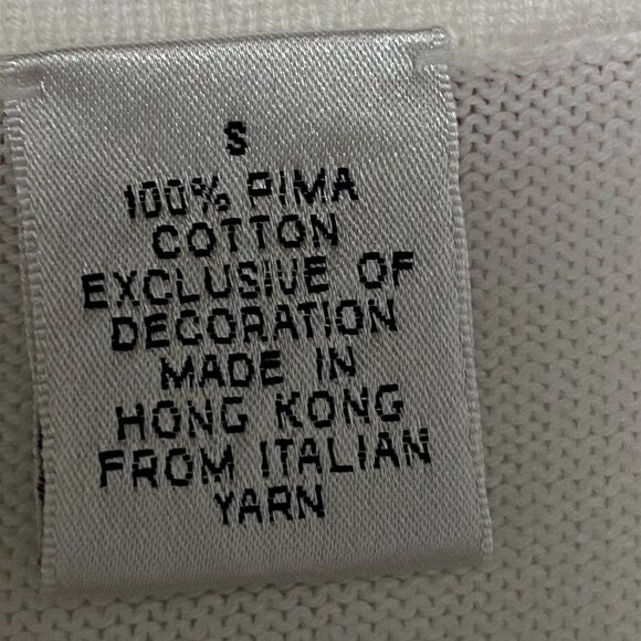 REAL CLOTHES Saks Fifth Ave White Pima Cotton Beaded Trim Top 90s Y2K S - Picture 12 of 15